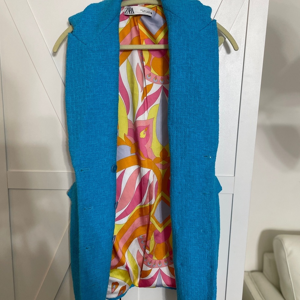 Zara Turquoise Vest with Multicolor Lining
